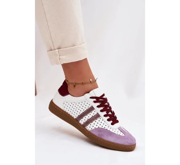 Kožené síťované dámské tenisky Zazoo N1318 bílo-fialové