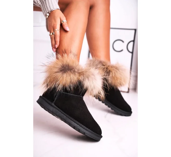 Dámské Kožené Sněhule S Kožešinou černé model 19945647 - Kesi Dámské Kožené Sněhule S Kožešinou černé model 19945647 - Kesi