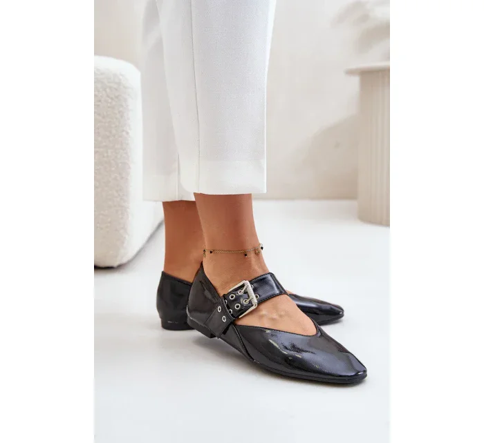 Lakované Baleríny S Páskem Černé Azirae Lakované Baleríny S Páskem Černé Azirae