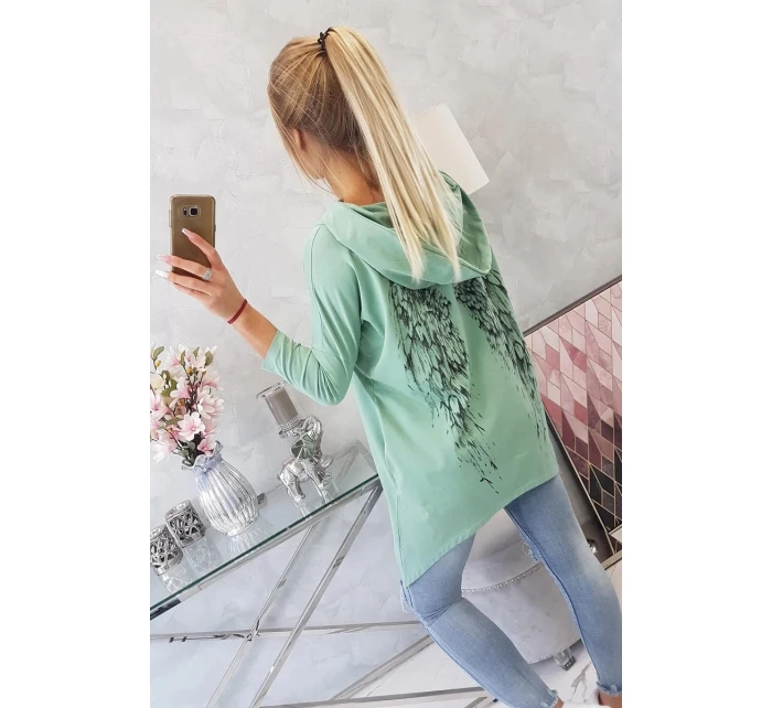 Tmavě mátová mikina s potiskem model 21755706 - K-Fashion