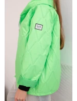 Dámská model 21791595 prošívaná bunda s kapucí a zipem zelená neon - K-Fashion