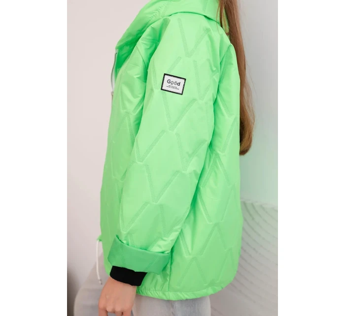 Dámská model 21791595 prošívaná bunda s kapucí a zipem zelená neon - K-Fashion