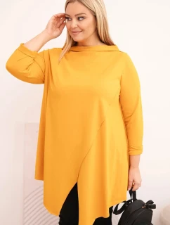Dámská bavlněná blůza Plus Size asymetrická s ohrnovacími rukávy hořčicová
