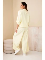 Dámský bavlněný komplet s model 22015466 košilí a širokými nohavicemi žlutý - K-Fashion