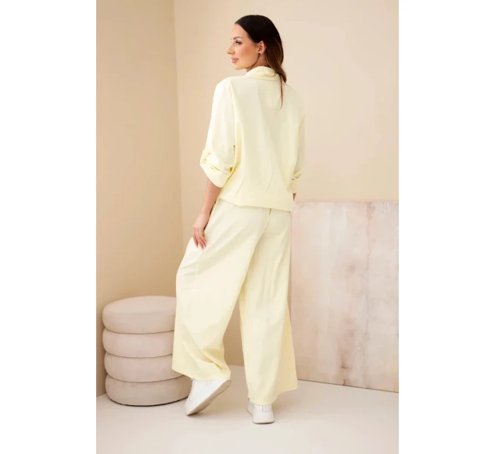 Dámský bavlněný komplet s model 22015466 košilí a širokými nohavicemi žlutý - K-Fashion