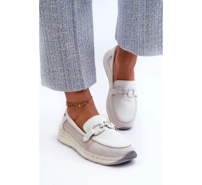 Dámské kožené mokasíny D&A model 21660244 Bílé - S.Barski