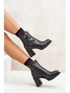 Hadí dámské kotníkové boty na podpatku z přírodní kůže černé Vinceza