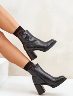 Hadí dámské kotníkové boty na podpatku z přírodní kůže černé Vinceza