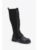 Šněrovací kozačky s elastickým svrškem černé Vamilena