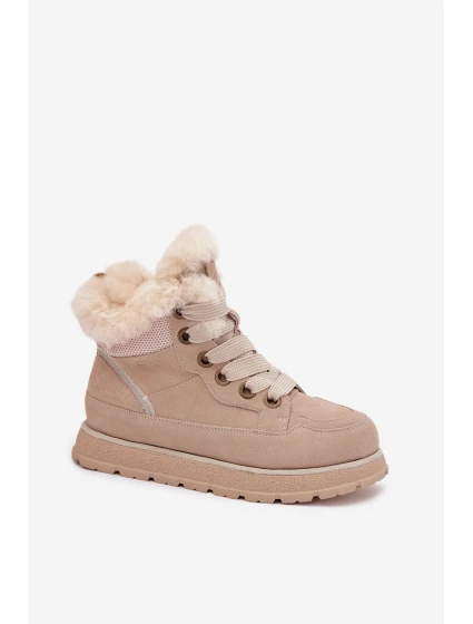 Dámské semišové sněhule – trapery na platformě s kožíškem Big Star – béžové Dámské semišové sněhule – trapery na platformě s kožíškem Big Star – béžové