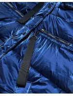 Tmavě modrá dámská lesklá péřová bunda (omdl-020)