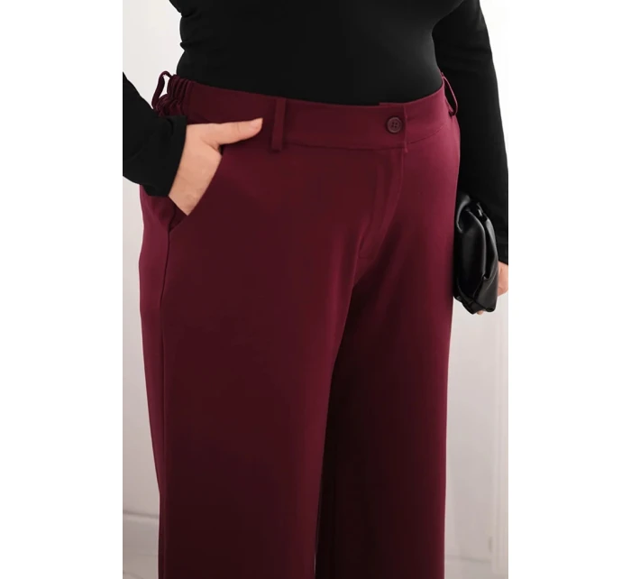 Dámské kalhoty Plus Size se širokou nohavicí a páskem čokoládové Dámské kalhoty Plus Size se širokou nohavicí a páskem čokoládové