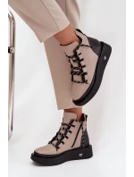 Kožené dámské kotníčkové boty na platformě s vyhříváním Artiker 55C0884 Béžové