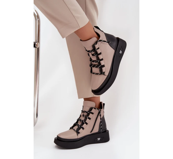 Kožené dámské kotníčkové boty na platformě s vyhříváním Artiker 55C0884 Béžové
