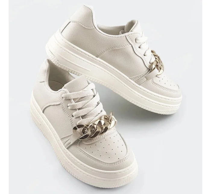 Béžové dámské sportovní boty s řetízkem (B-545)