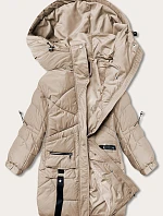 Dámská péřová bunda s ozdobnými pásky camel (AG2-J85)