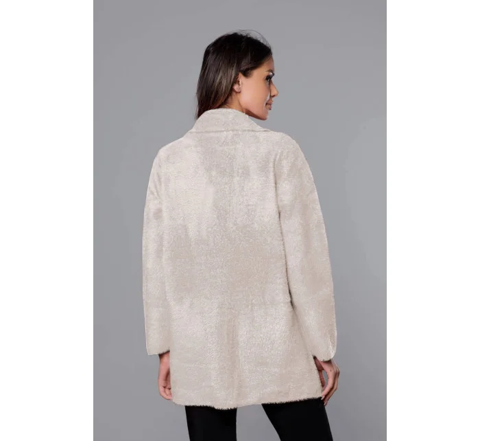 Krátký béžový vlněný přehoz přes oblečení typu alpaka model 18059157 - MADE IN ITALY Krátký béžový vlněný přehoz přes oblečení typu alpaka model 18059157 - MADE IN ITALY