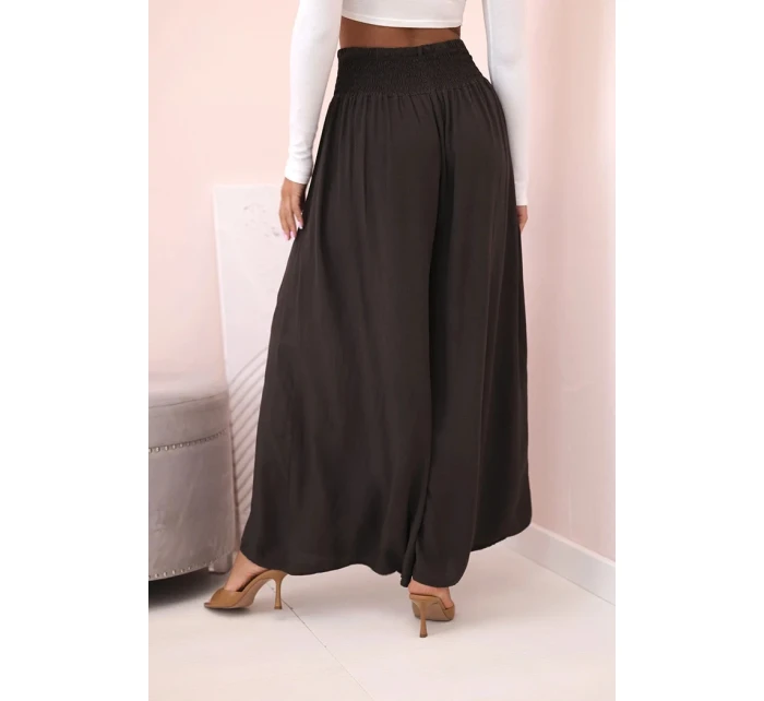 Dámské viskózové kalhoty s elastickým pasem hnědý