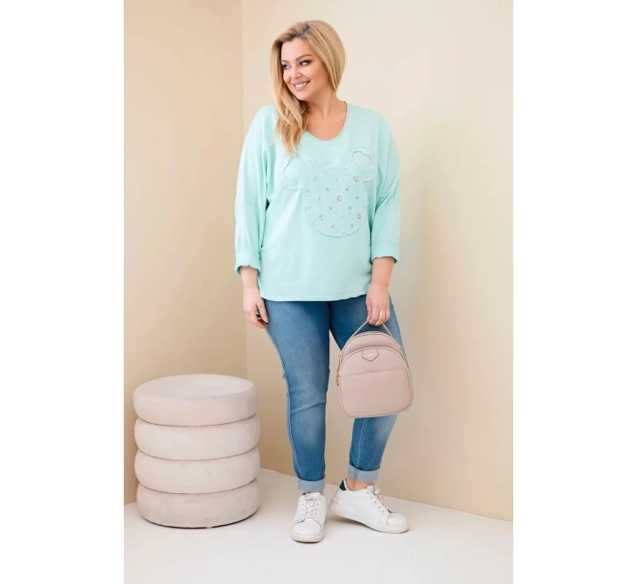 Dámská bavlněná blůza Plus Size s výstřihem do V mátová