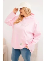 Dámská mikina Plus Size s kapucí a potiskem model 21917159 růžová - K-Fashion