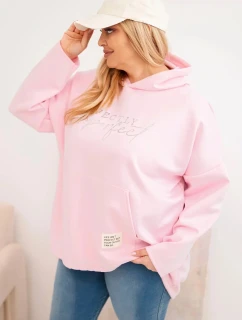 Dámská mikina Plus Size s kapucí a potiskem cukrově růžová