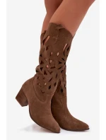 Otevřené kozačky z přírodního semiše Zazoo 3167 tmavě béžové