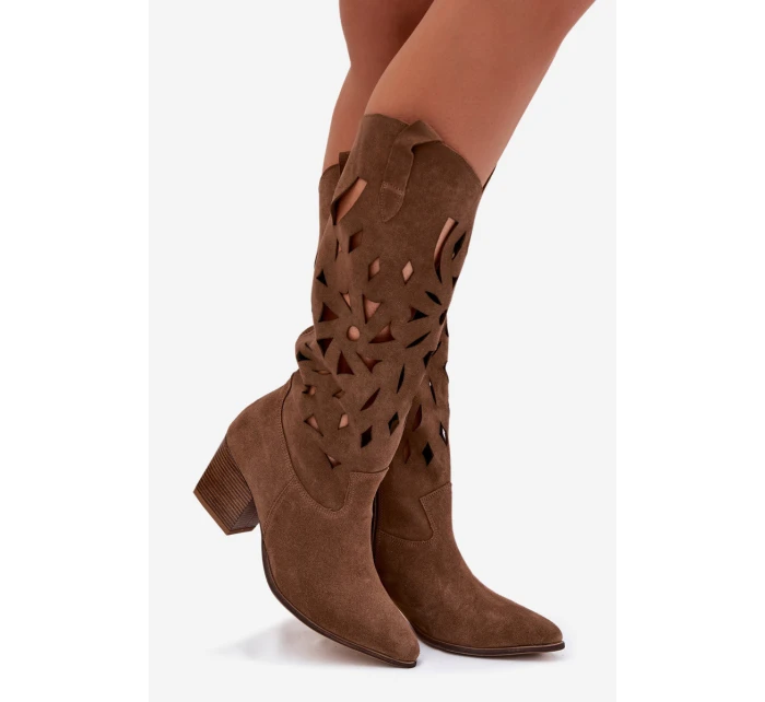 Otevřené kozačky z přírodního semiše Zazoo 3167 tmavě béžové