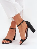 Dámské lesklé sandály na podpatku 1-215 Černé - Queen VIVI