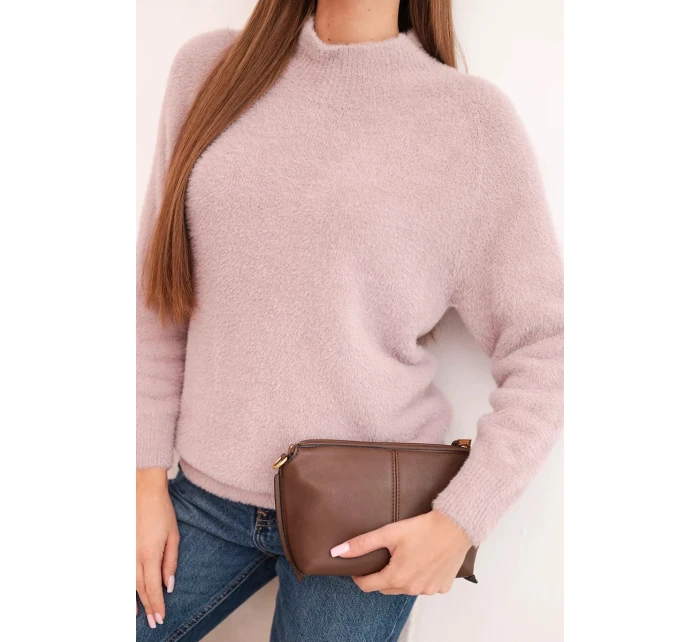 Dámský svetr z vlny s model 21780799 texturou a dlouhým rukávem béžový - K-Fashion