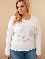 Dámská blůza Plus Size s potiskem a delším zadním dílem bílá