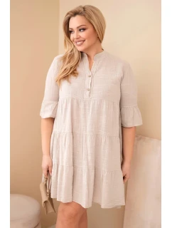 Dámské bavlněné šaty pro model 22021054 s volánky béžová - K-Fashion
