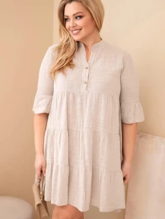 Dámské bavlněné šaty pro model 22021054 s volánky béžová - K-Fashion