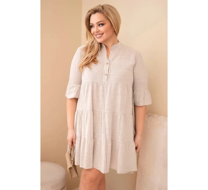 Dámské bavlněné šaty pro model 22021054 s volánky béžová - K-Fashion