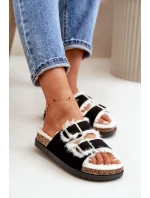 Dámské Pantofle S Přezkami A Kožíškem Černé model 21670217 - Boto Dámské Pantofle S Přezkami A Kožíškem Černé model 21670217 - Boto