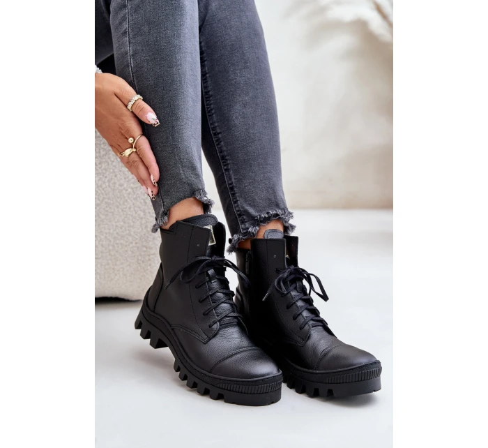 model 21670916 Dámské Botky Z Přírodní Kůže Černé - Zazoo