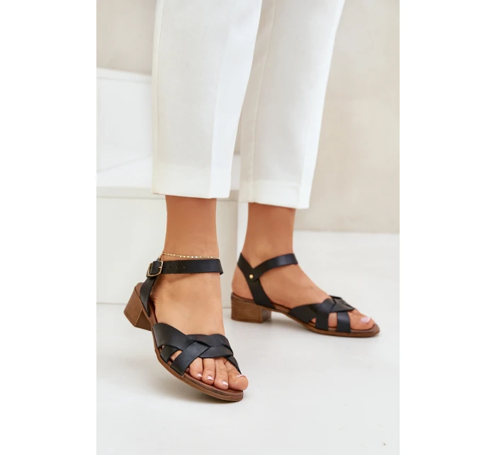 Kožené Sandály Na Jemném Podpatku Zazoo 40372 Černé