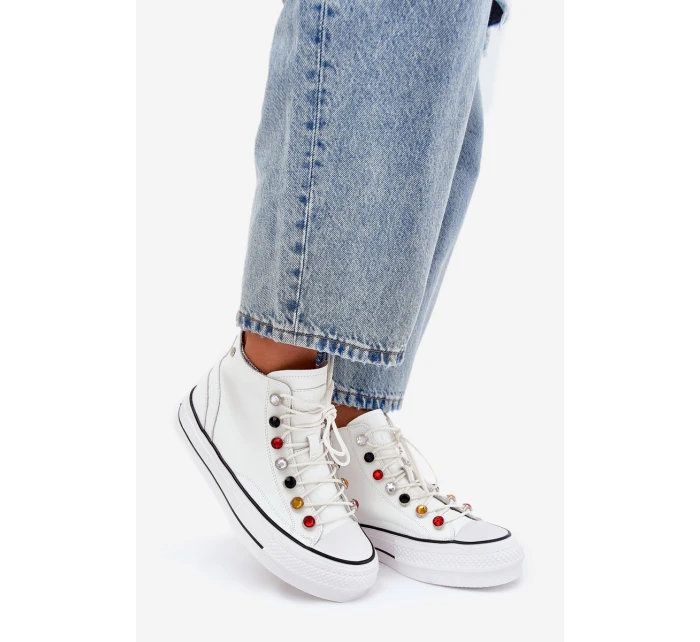 Kožené Vysoké Tenisky Dámské model 21691449 Bílé - Goe