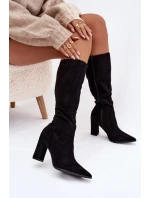 Dámské kozačky na sloupku z eko‑semiše zateplené – černé Narille Dámské kozačky na sloupku z eko‑semiše zateplené – černé Narille