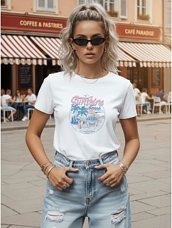 Dámské bavlněné tričko s potiskem, bílé, FashionStreet NX8012RY