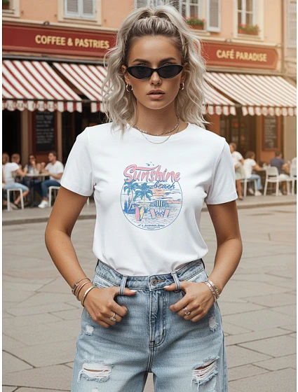 Dámské bavlněné tričko s potiskem, bílé, FashionStreet NX8012RY