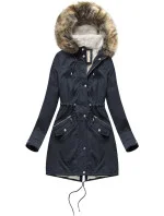 Tmavě modrá dámská zimní bunda parka s kožešinovou podšívkou a s kapucí model 21242018 - Libland