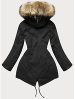Černá dámská zimní prošívaná bunda s kožešinou (M-137)