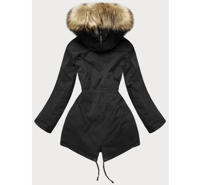Černá dámská prošívaná zimní bunda s kožešinou (m-137)