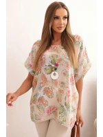 Dámská bavlněná blůza s motivem motýlů s krátkým rukávem béžová Dámská bavlněná blůza s motivem motýlů s krátkým rukávem béžová