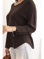 Dámský svetr z viskózy s dlouhým rukávem a kulatým výstřihem hnědý Dámský svetr z viskózy s dlouhým rukávem a kulatým výstřihem hnědý