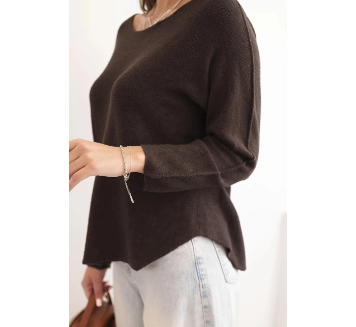 Dámský svetr z viskózy s dlouhým rukávem a kulatým výstřihem hnědý Dámský svetr z viskózy s dlouhým rukávem a kulatým výstřihem hnědý