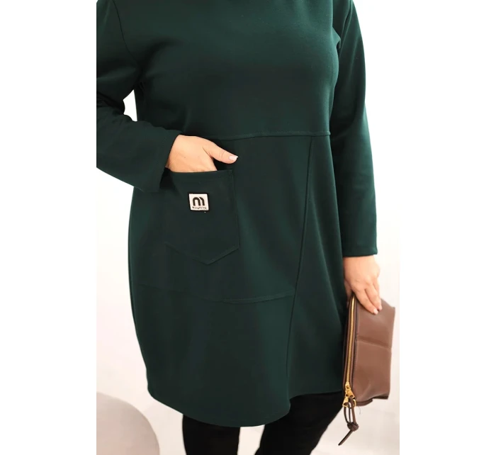 Dámská sukýnka Plus Size máslová s kapsou a 3/4 rukávem tmavě zelená Dámská sukýnka Plus Size máslová s kapsou a 3/4 rukávem tmavě zelená