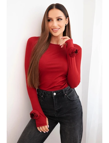 Dámská pruhovaná blůza s nařasením na boku bordová