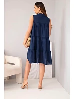 Dámské bavlněné košilové šaty bez rukávů s knoflíky námořnická modrá