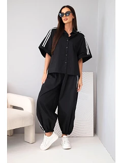 Dámský bavlněný model 22207069 komplet s lampasy na léto černý - K-Fashion